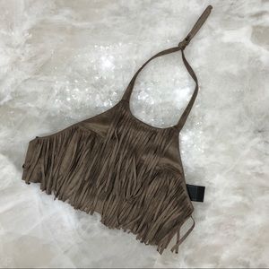 BCBG Fringe Halter Crop Top
